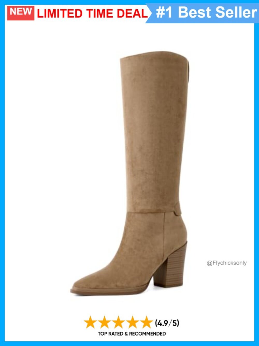 Knee High Boots Pointed Toe Chunky Heel Faux Suede Tall Boots